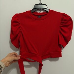 SHEIN Red Puff Sleeve Crop Top